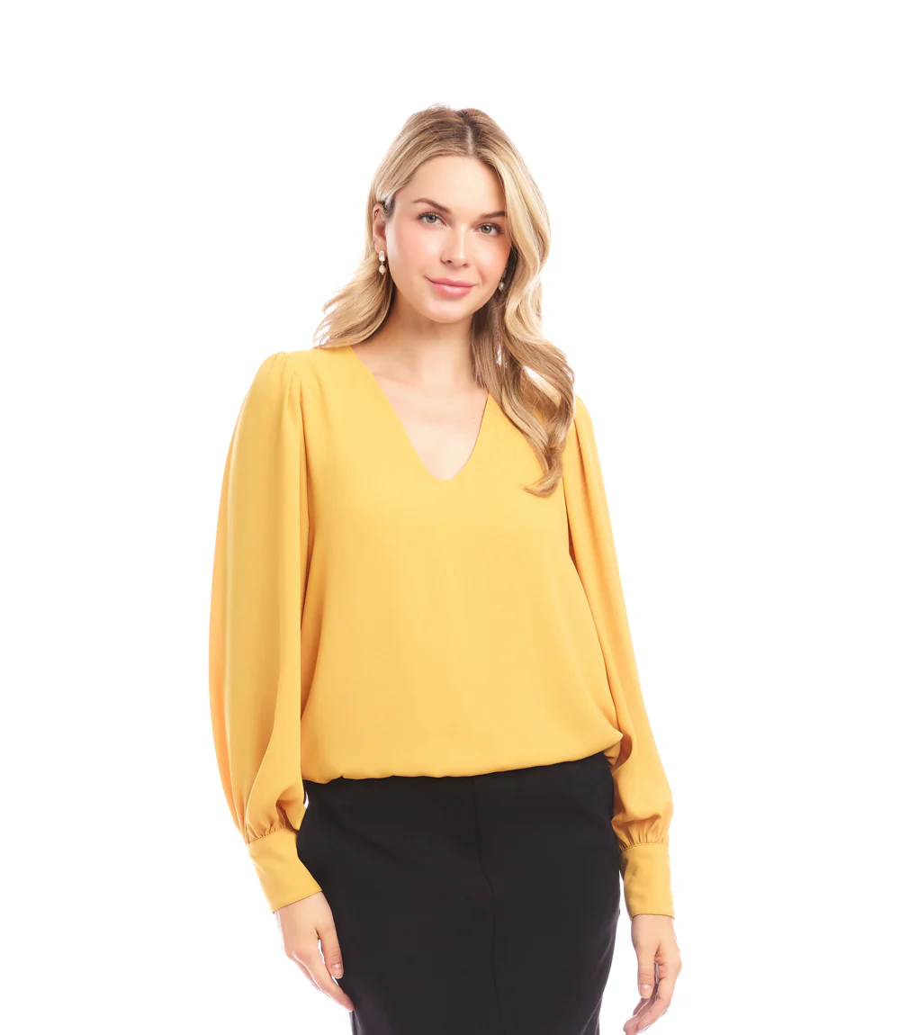 Petite Size Puff Sleeve V-Neck Top - Image 2