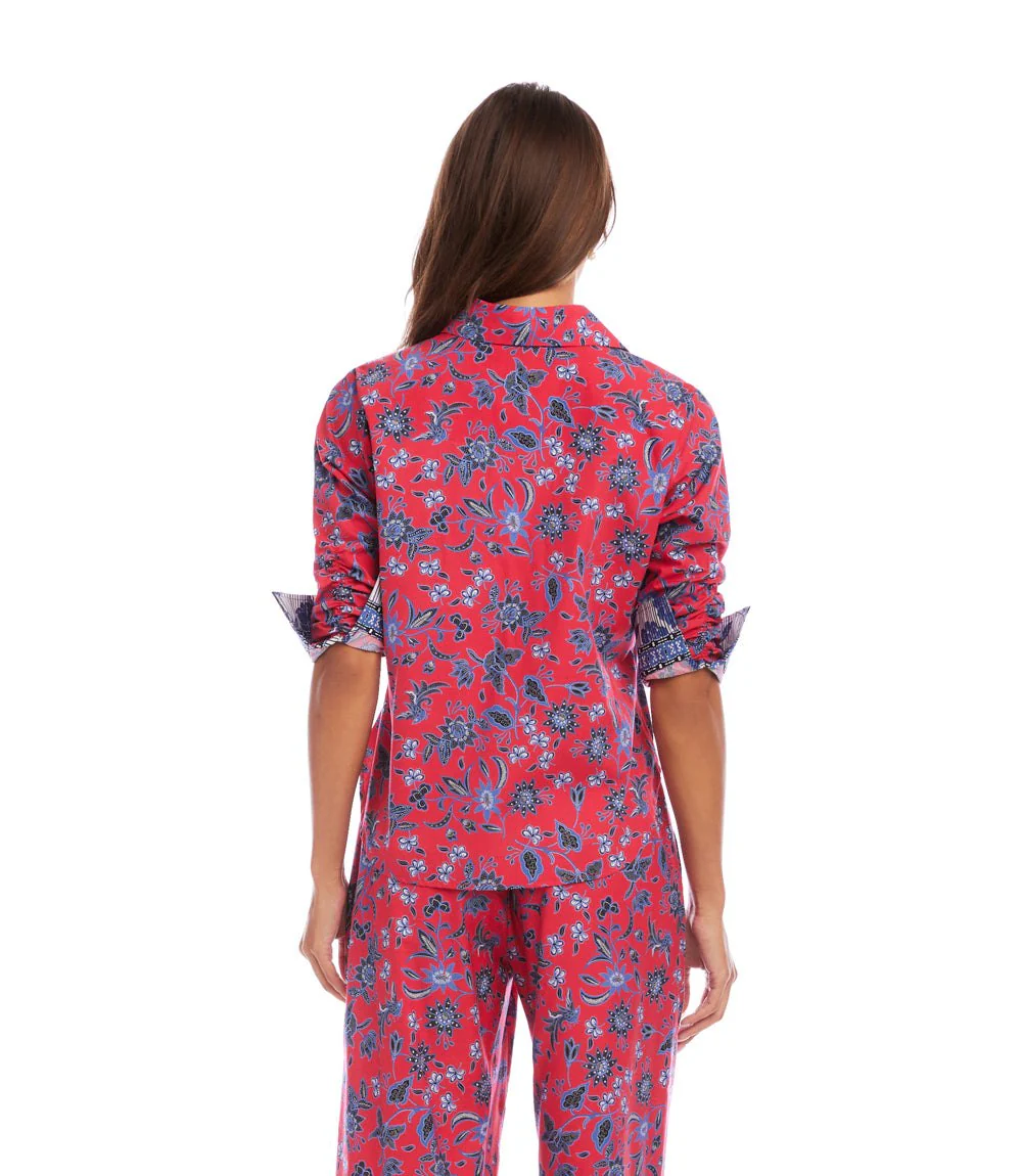 Petite Size Ruched Sleeve Border Print Shirt - Image 6