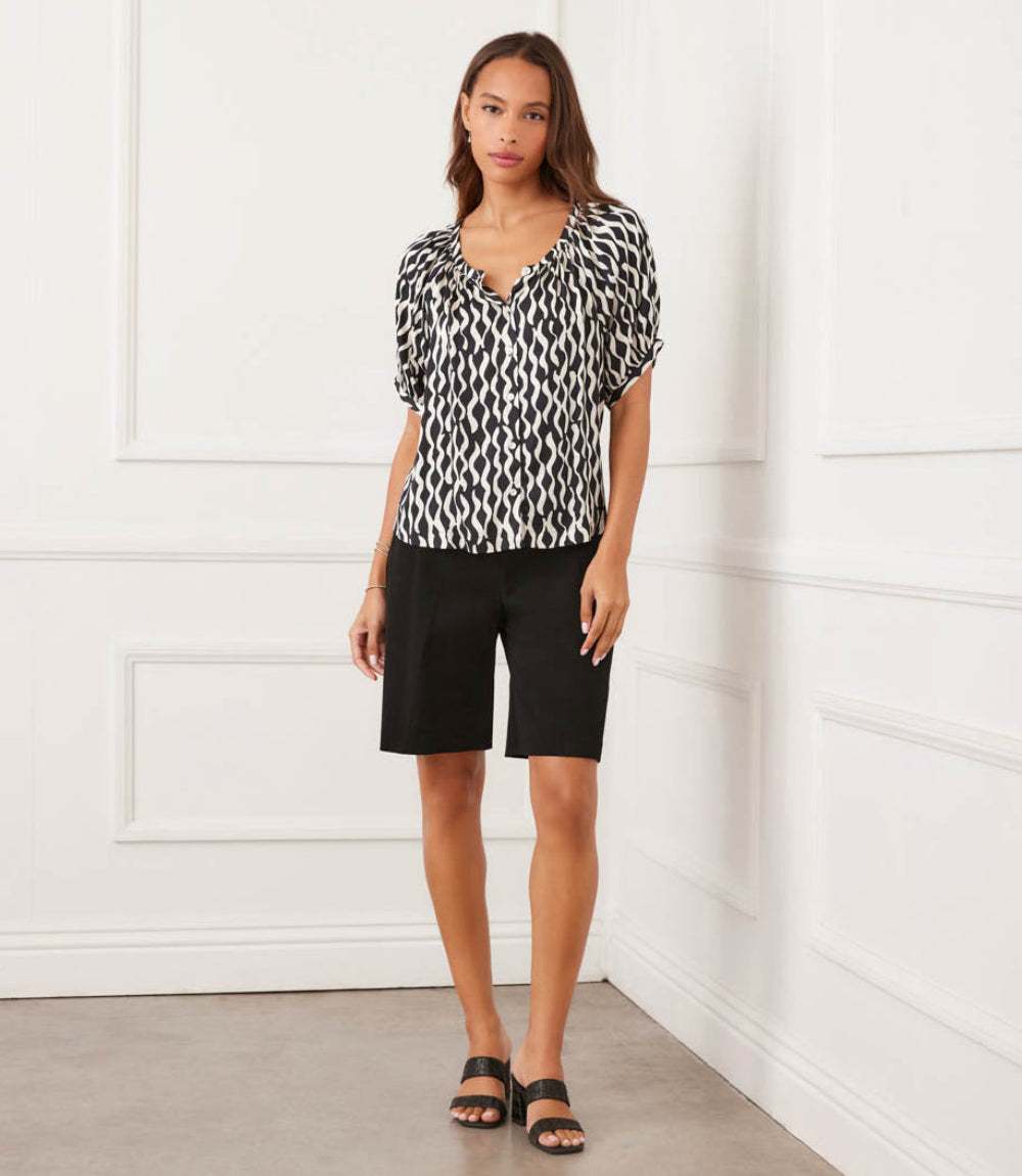 Petite Size Satin Short Sleeve Peasant Top - Image 4