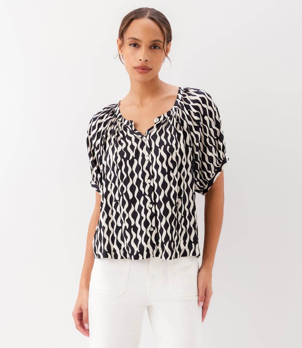 Petite Size Satin Short Sleeve Peasant Top - Image 6