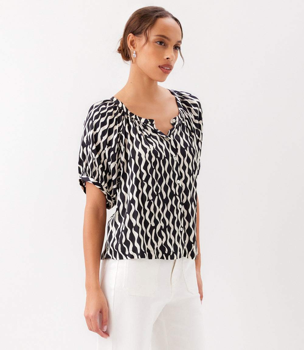 Petite Size Satin Short Sleeve Peasant Top - Image 7