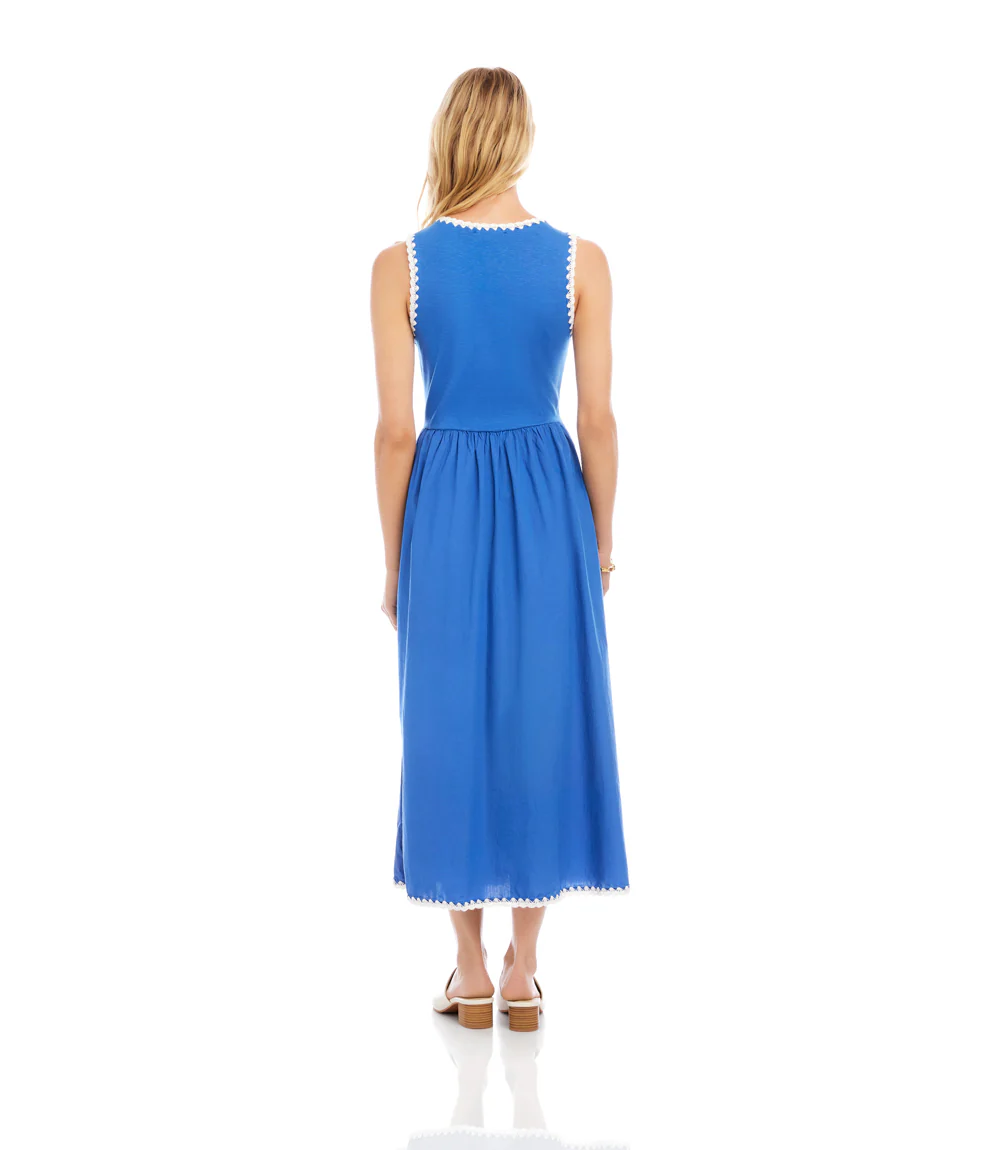 Petite Size Sleeveless Edge Stitch Contrast Midi Dress - Image 5