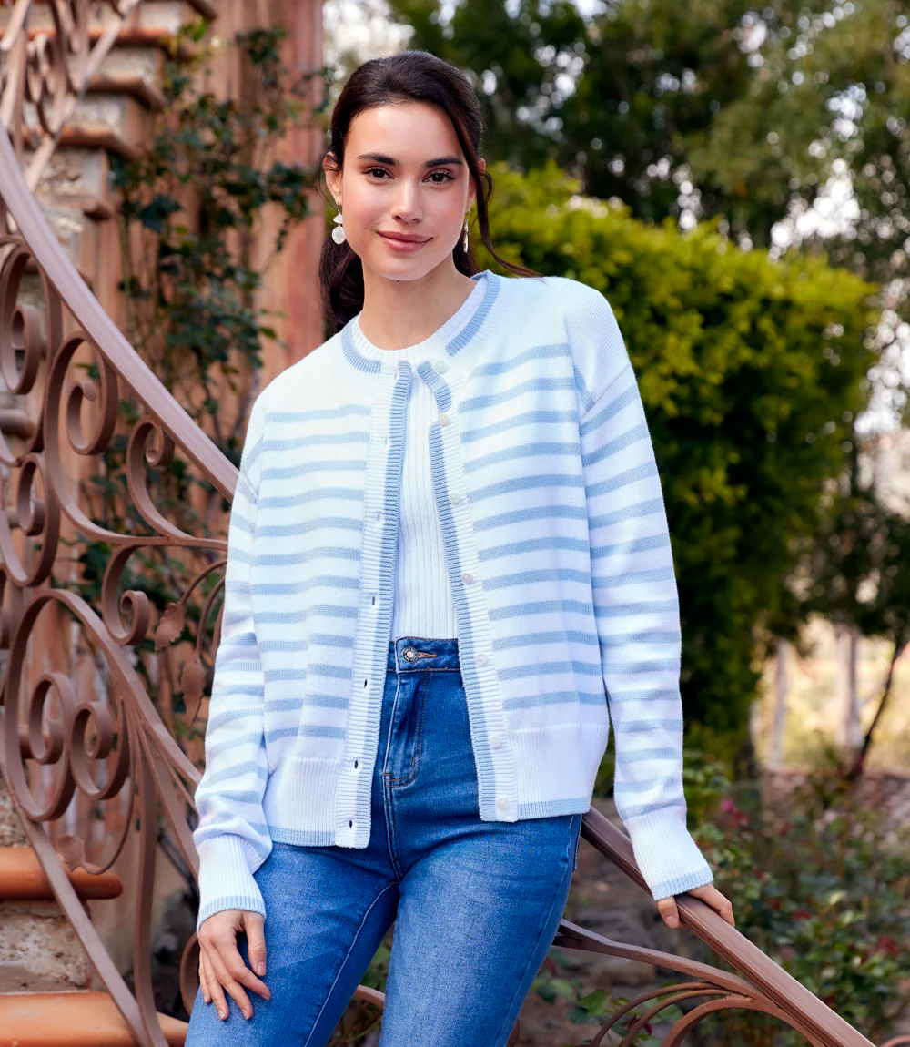 Petite Size Stripe Cardigan Sweater - Image 6