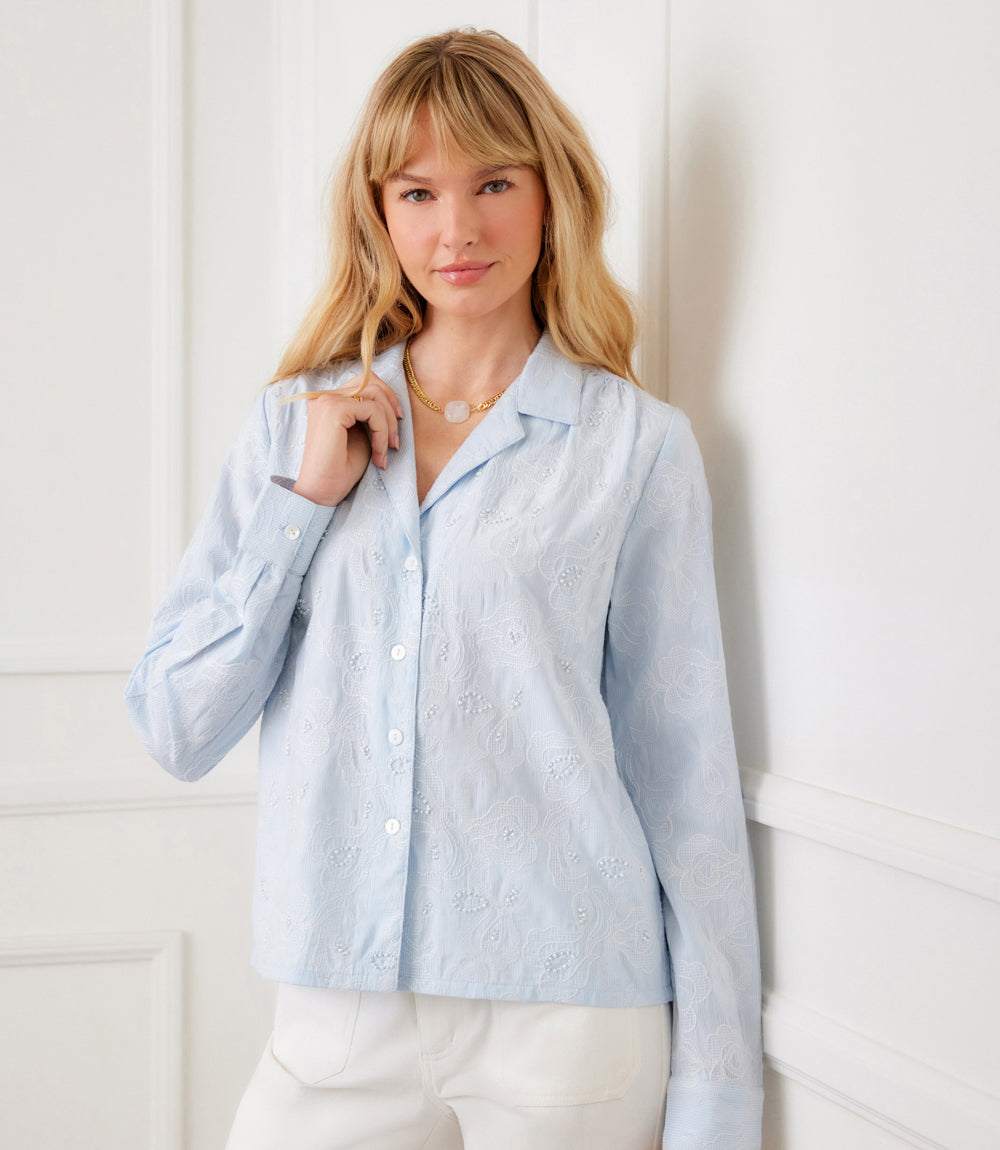 Petite Size Stripe Long Sleeve Embellished Button-Up Shirt - Image 3