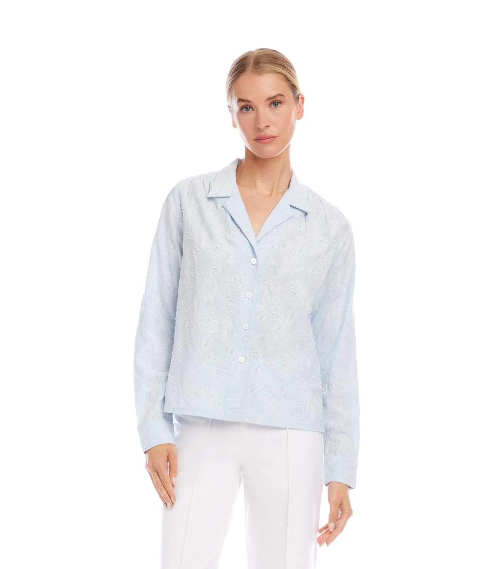 Petite Size Stripe Long Sleeve Embellished Button-Up Shirt - Image 6