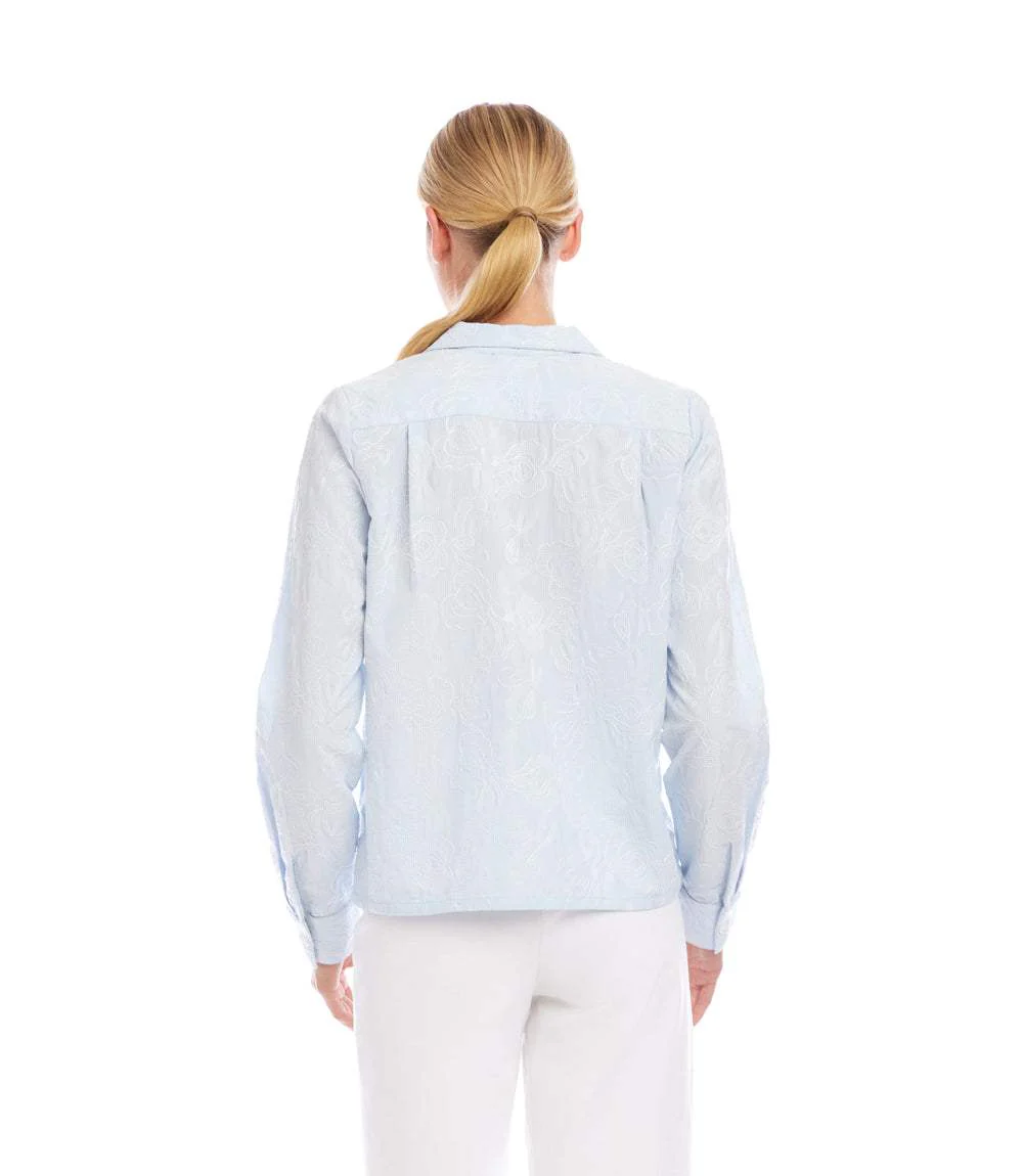 Petite Size Stripe Long Sleeve Embellished Button-Up Shirt - Image 7
