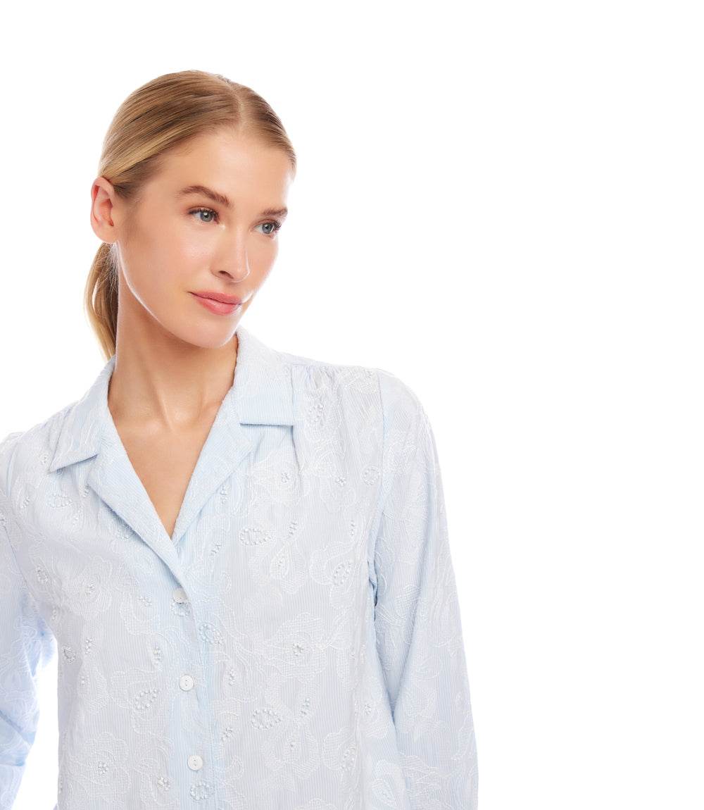 Petite Size Stripe Long Sleeve Embellished Button-Up Shirt - Image 8