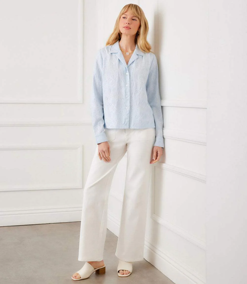 Petite Size Stripe Long Sleeve Embellished Button-Up Shirt - Image 9