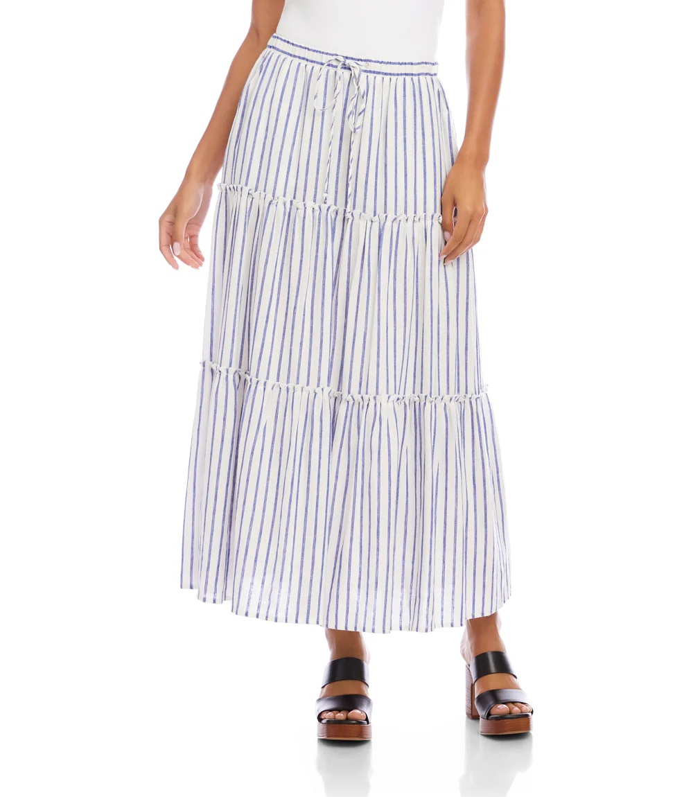 Petite Size Stripe Tiered Midi Skirt - Image 3