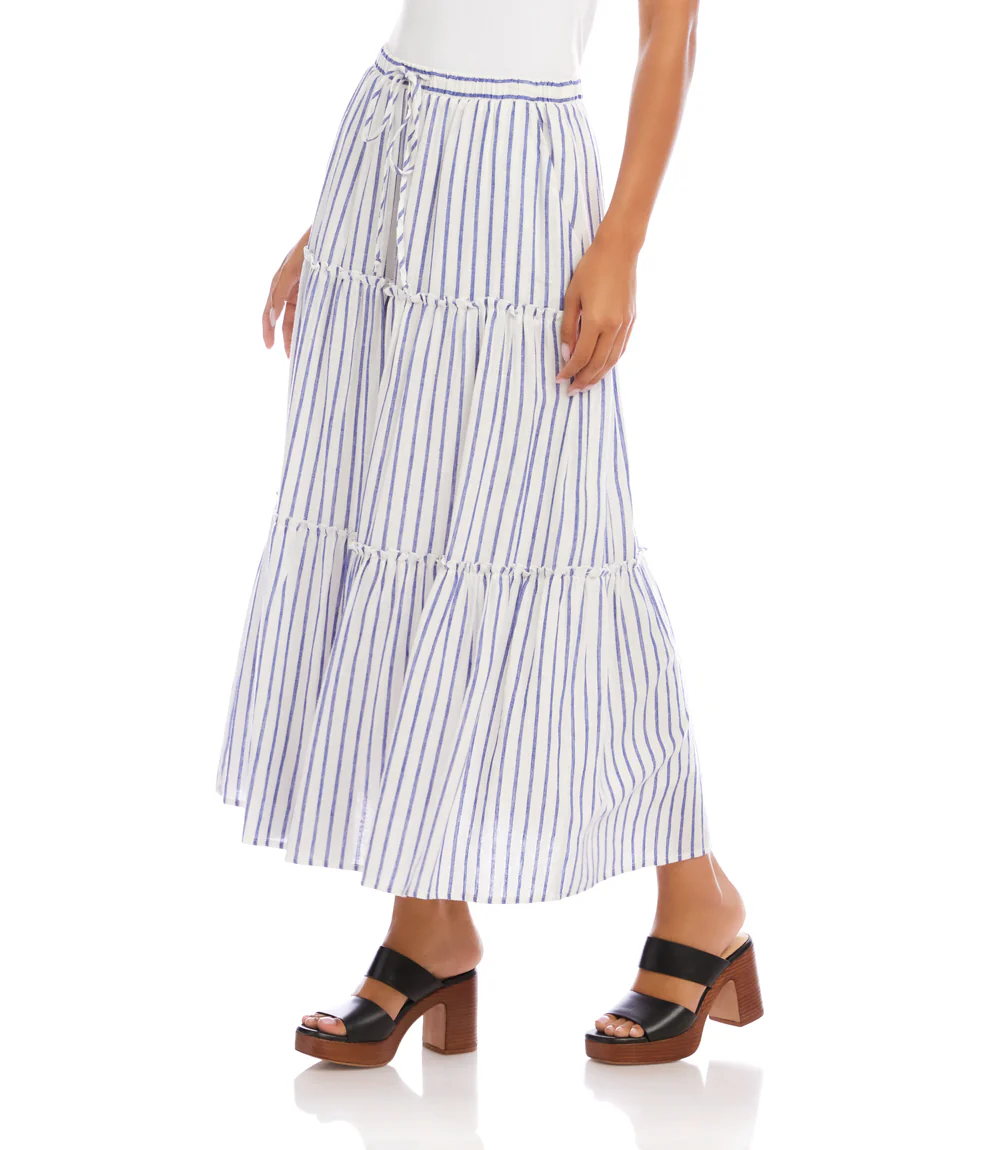 Petite Size Stripe Tiered Midi Skirt - Image 4