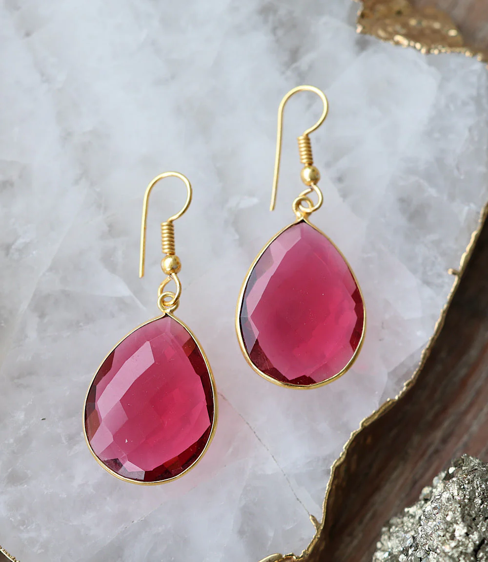 Pink Quartz Teardrop Earrings - Image 4