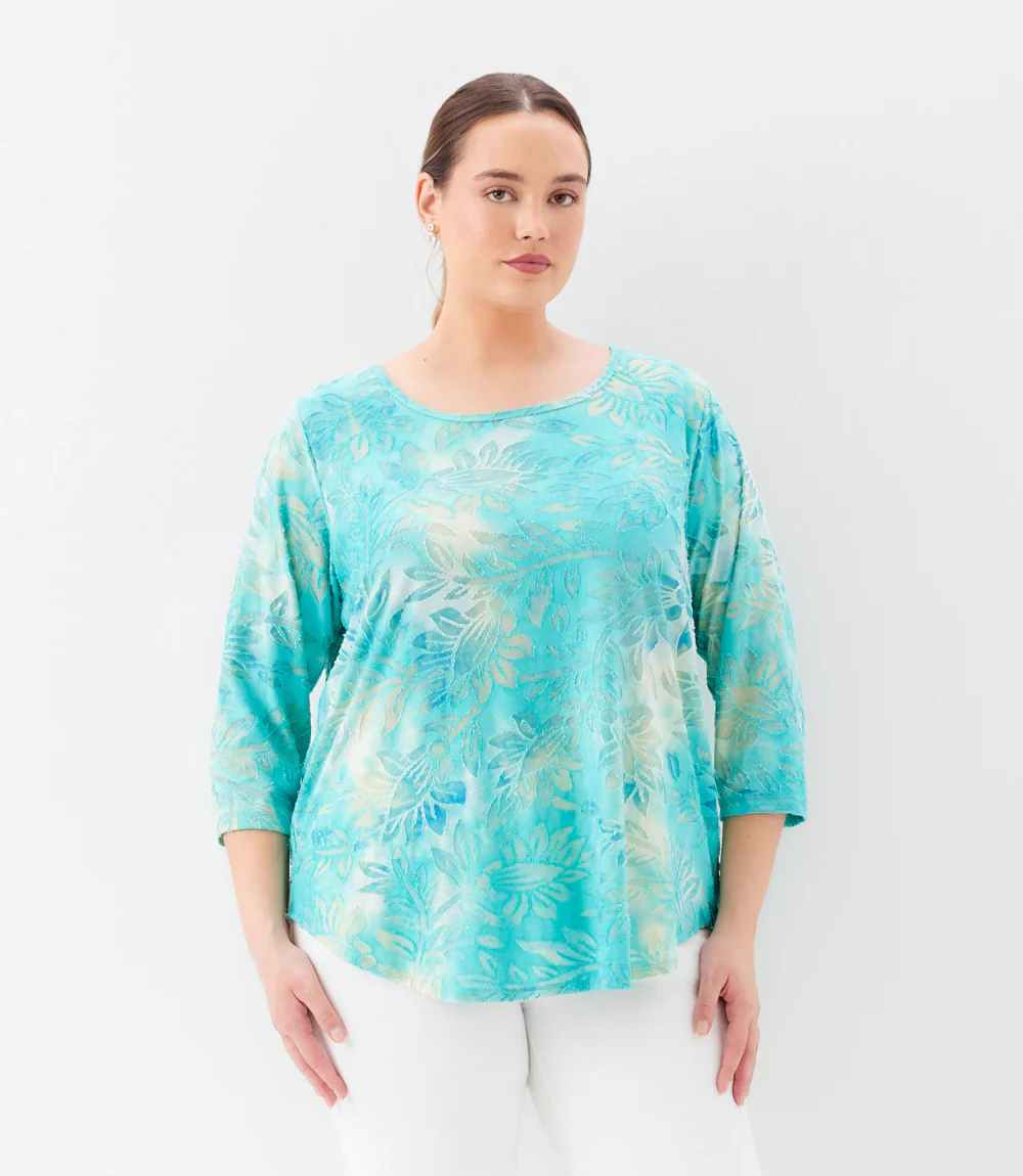 Plus Size 3/4 Sleeve Burnout Shirttail Top - Image 2