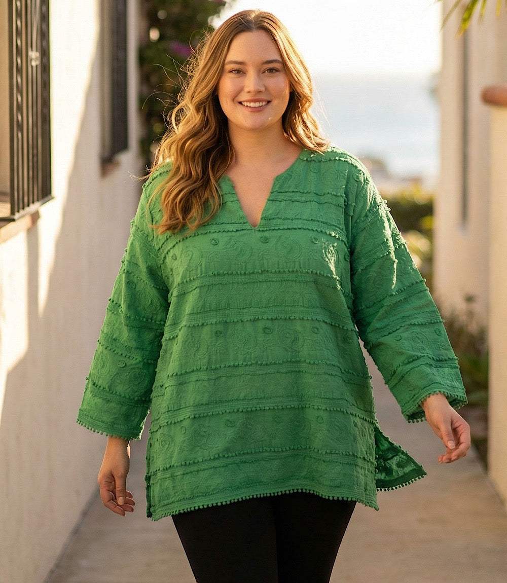 Plus Size 3/4 Sleeve Embroidered Tunic - Image 3