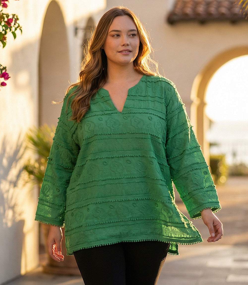 Plus Size 3/4 Sleeve Embroidered Tunic - Image 4