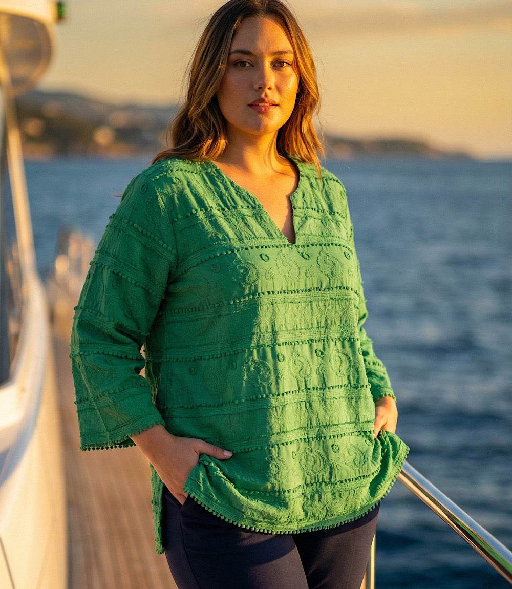 Plus Size 3/4 Sleeve Embroidered Tunic - Image 5