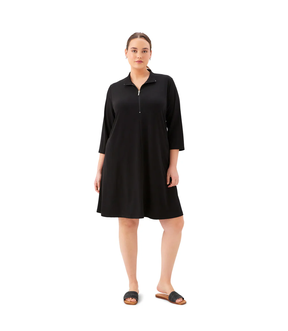 Plus Size 3/4 Sleeve Zip-Up Travel Jersey Dress - Image 4