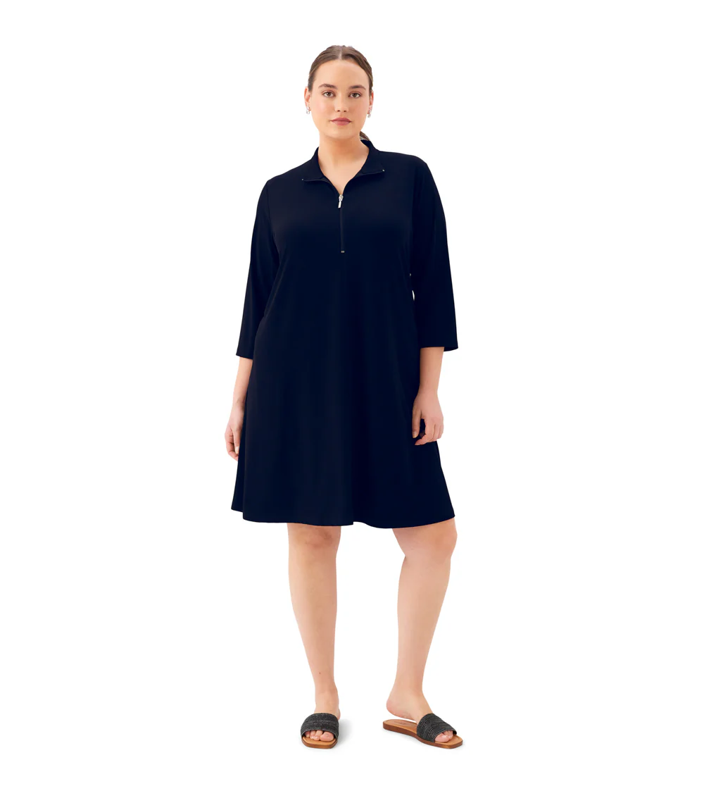 Plus Size 3/4 Sleeve Zip-Up Travel Jersey Dress - Image 3
