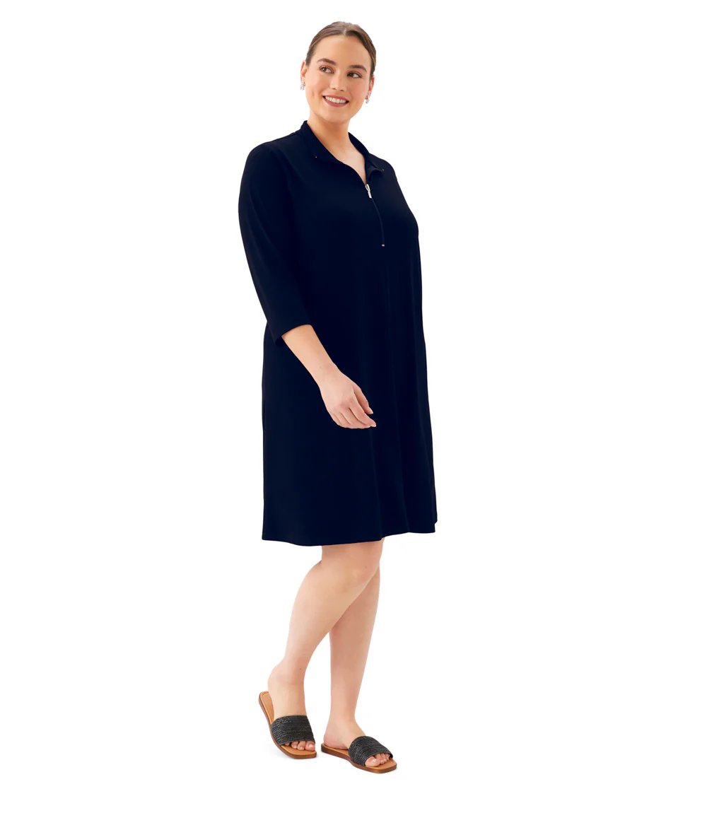 Plus Size 3/4 Sleeve Zip-Up Travel Jersey Dress - Image 4