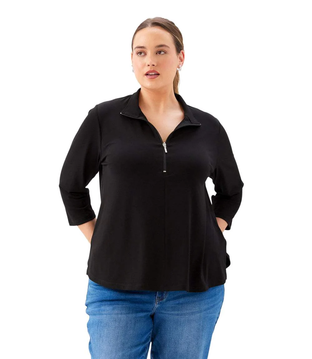 Plus Size 3/4 Sleeve Zip-Up Travel Jersey Top - Image 2