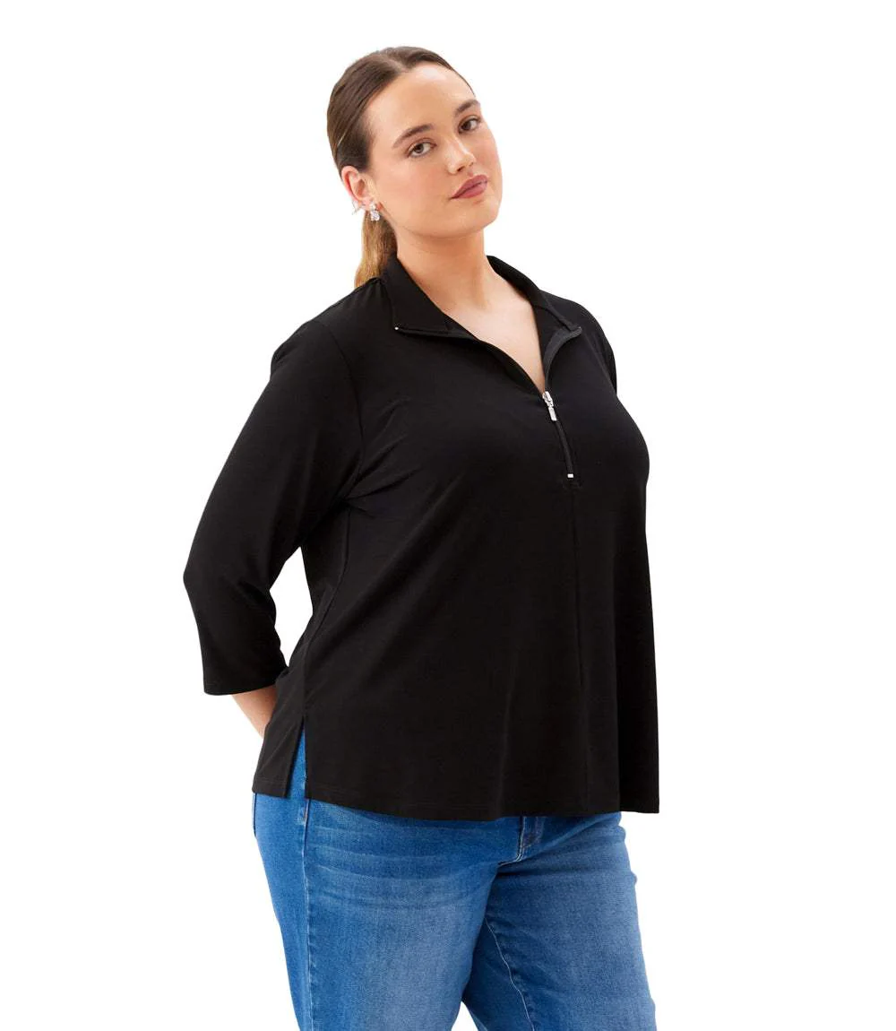 Plus Size 3/4 Sleeve Zip-Up Travel Jersey Top - Image 3