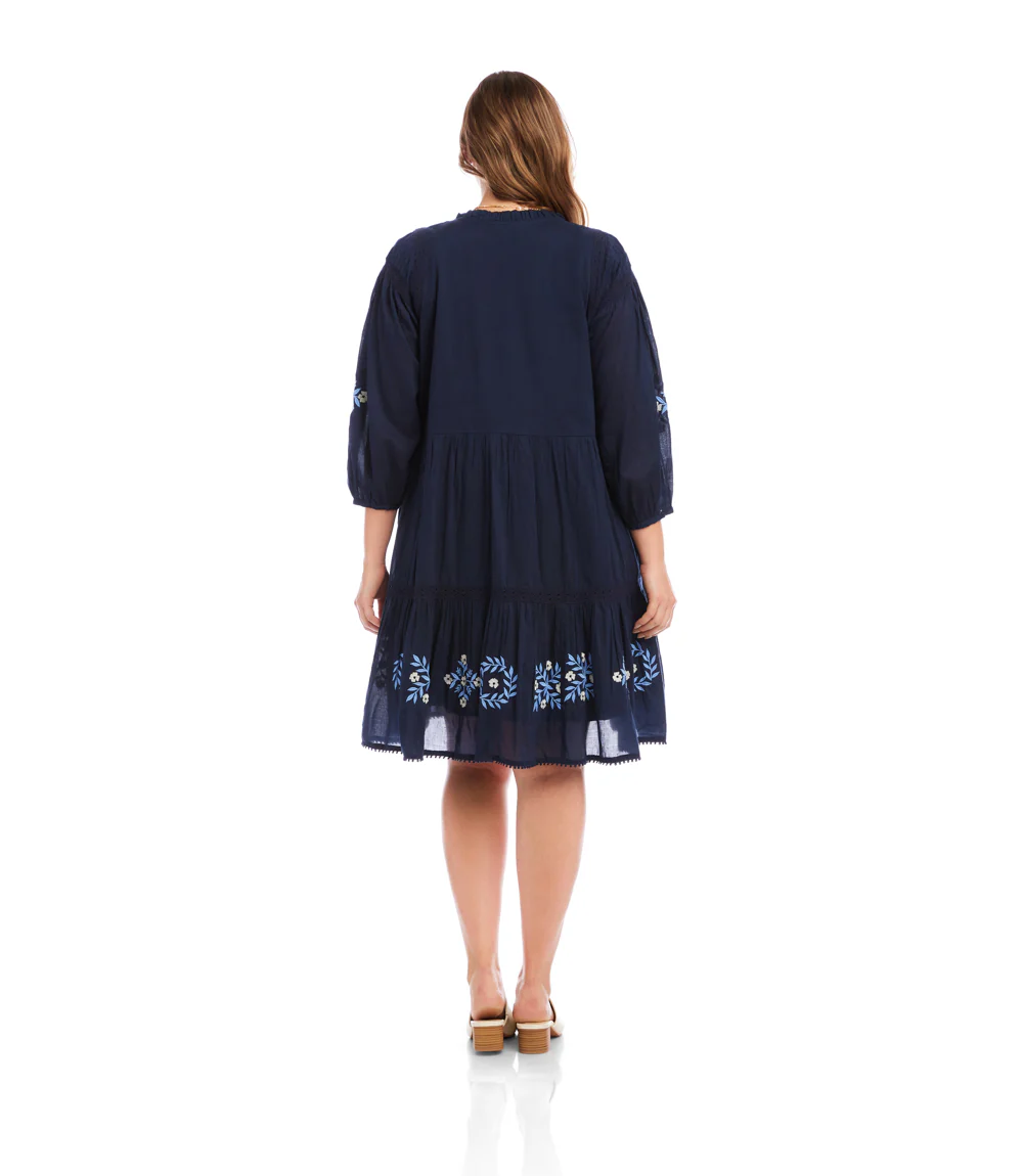 Plus Size Blouson Sleeve Embroidered Lace Trim Tiered Dress - Image 4