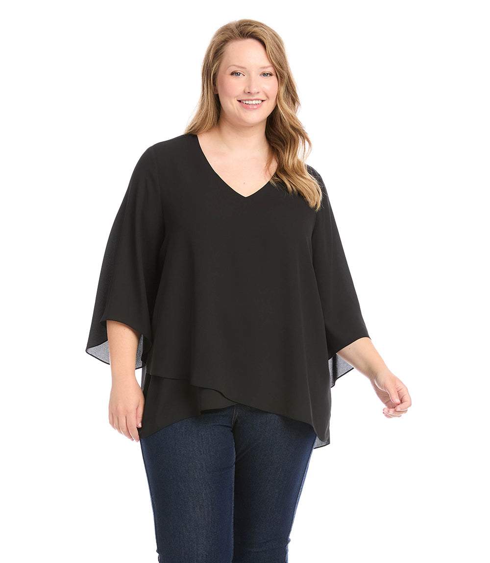 Plus Size Bracelet Sleeve Asymmetric Top - Image 2