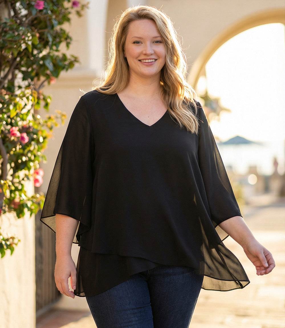 Plus Size Bracelet Sleeve Asymmetric Top - Image 5