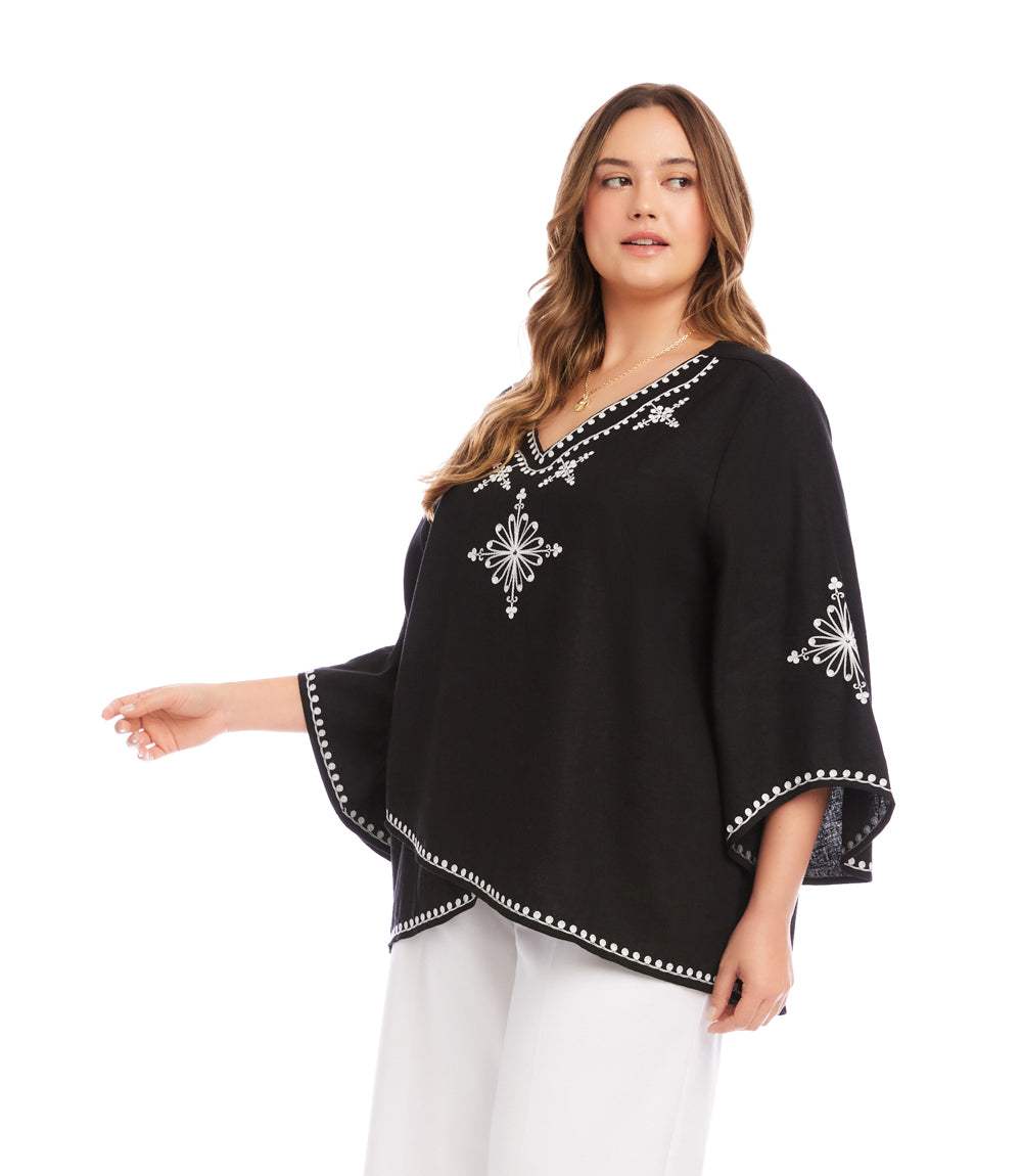 Plus Size Bracelet Sleeve Embroidered Asymmetric Top - Image 4