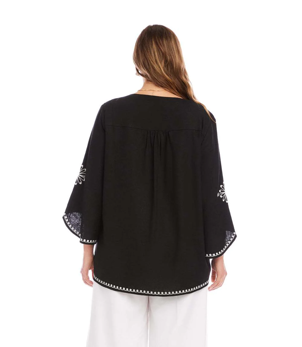 Plus Size Bracelet Sleeve Embroidered Asymmetric Top - Image 5