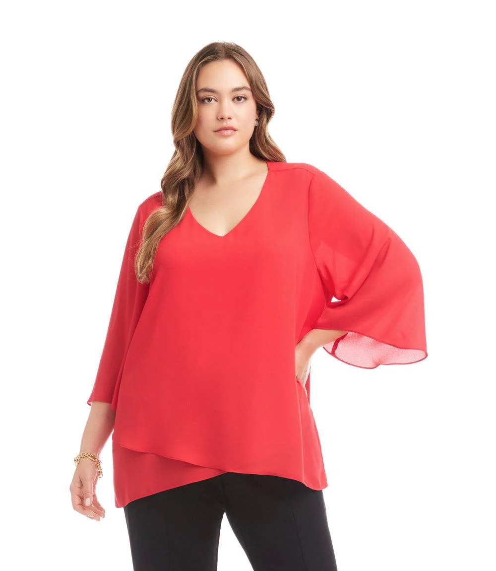 Plus Size Bracelet Sleeve Asymmetric Top - Image 2