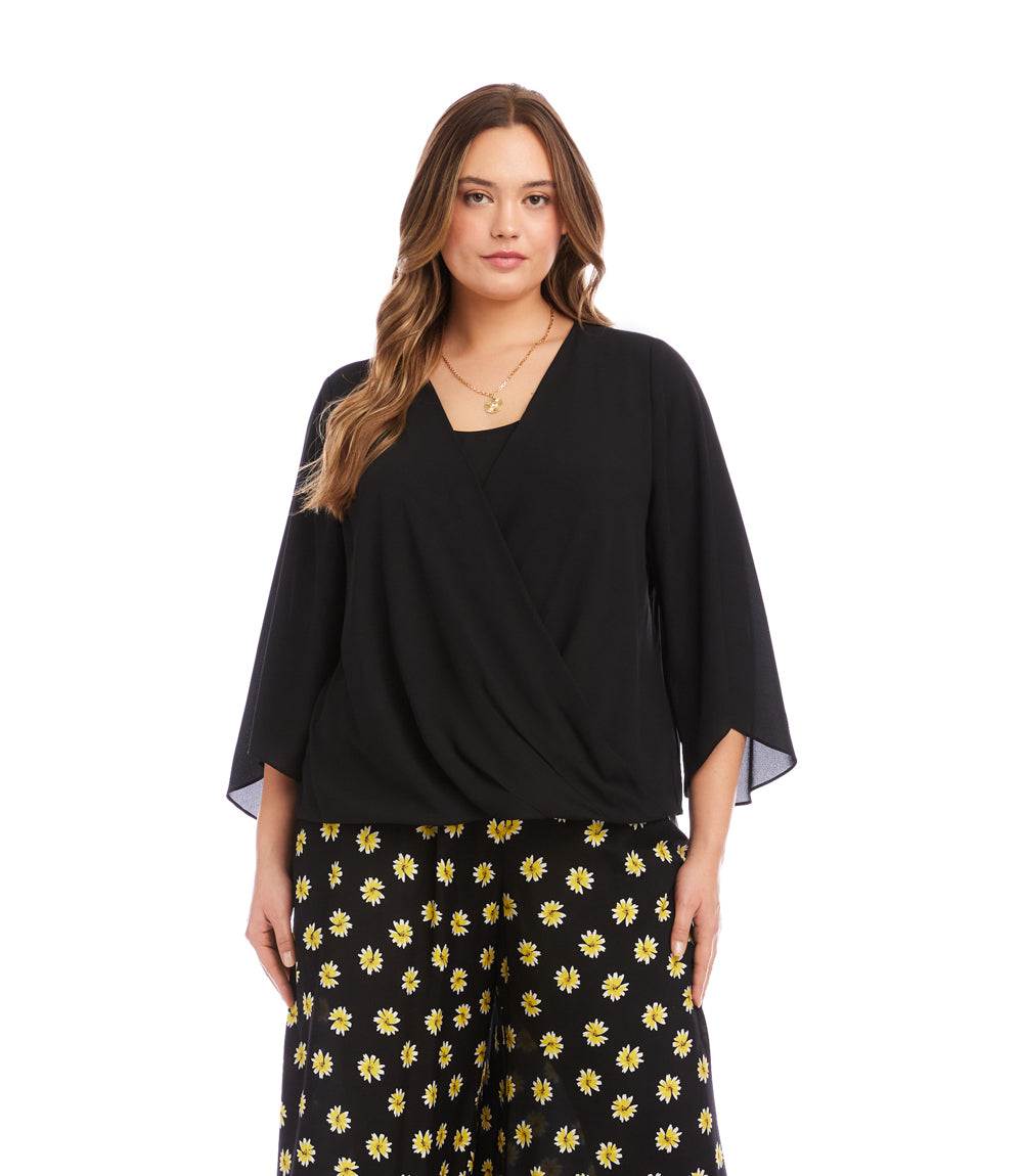 Plus Size Bracelet Sleeve Drape Front Crossover Top - Image 3