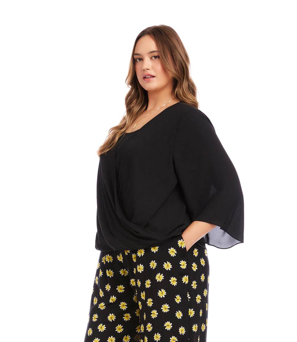 Plus Size Bracelet Sleeve Drape Front Crossover Top - Image 4