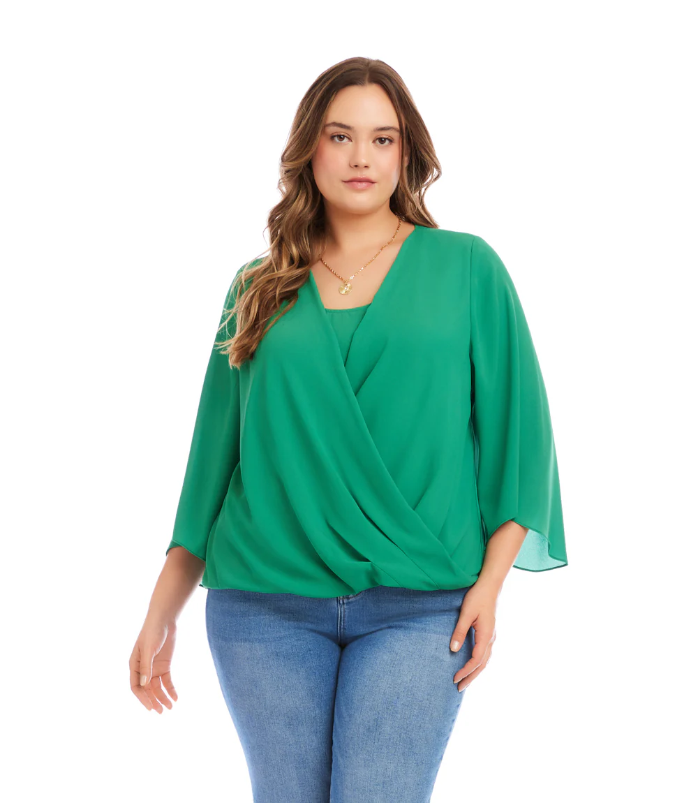 Plus Size Bracelet Sleeve Drape Front Crossover Top - Image 3