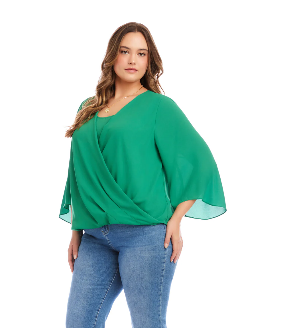 Plus Size Bracelet Sleeve Drape Front Crossover Top - Image 4