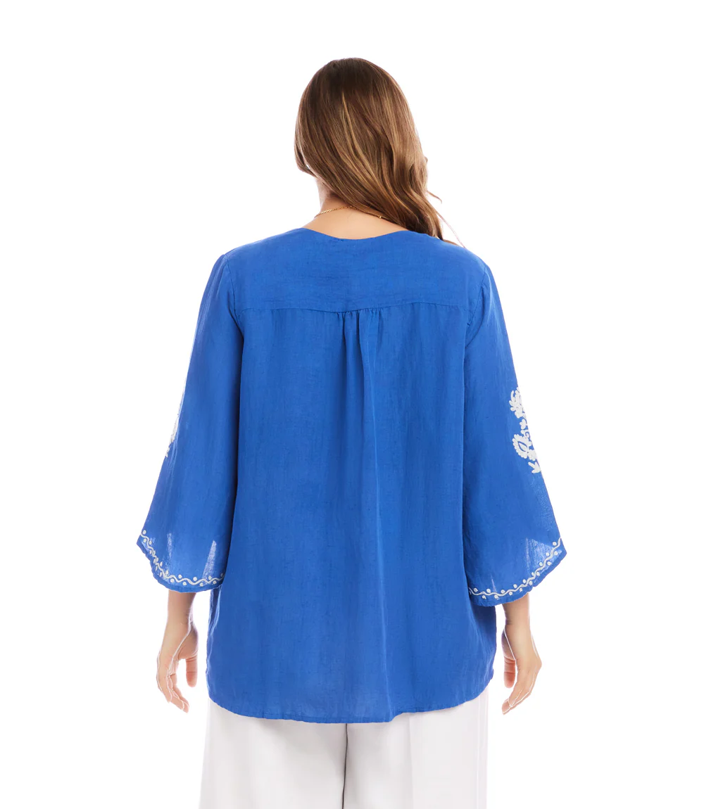 Plus Size Bracelet Sleeve Embroidered Asymmetric Top - Image 4