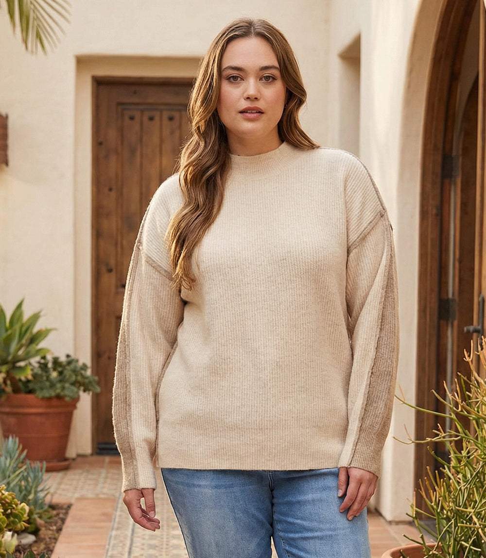 Plus Size Colorblock Mock Neck Sweater - Image 2