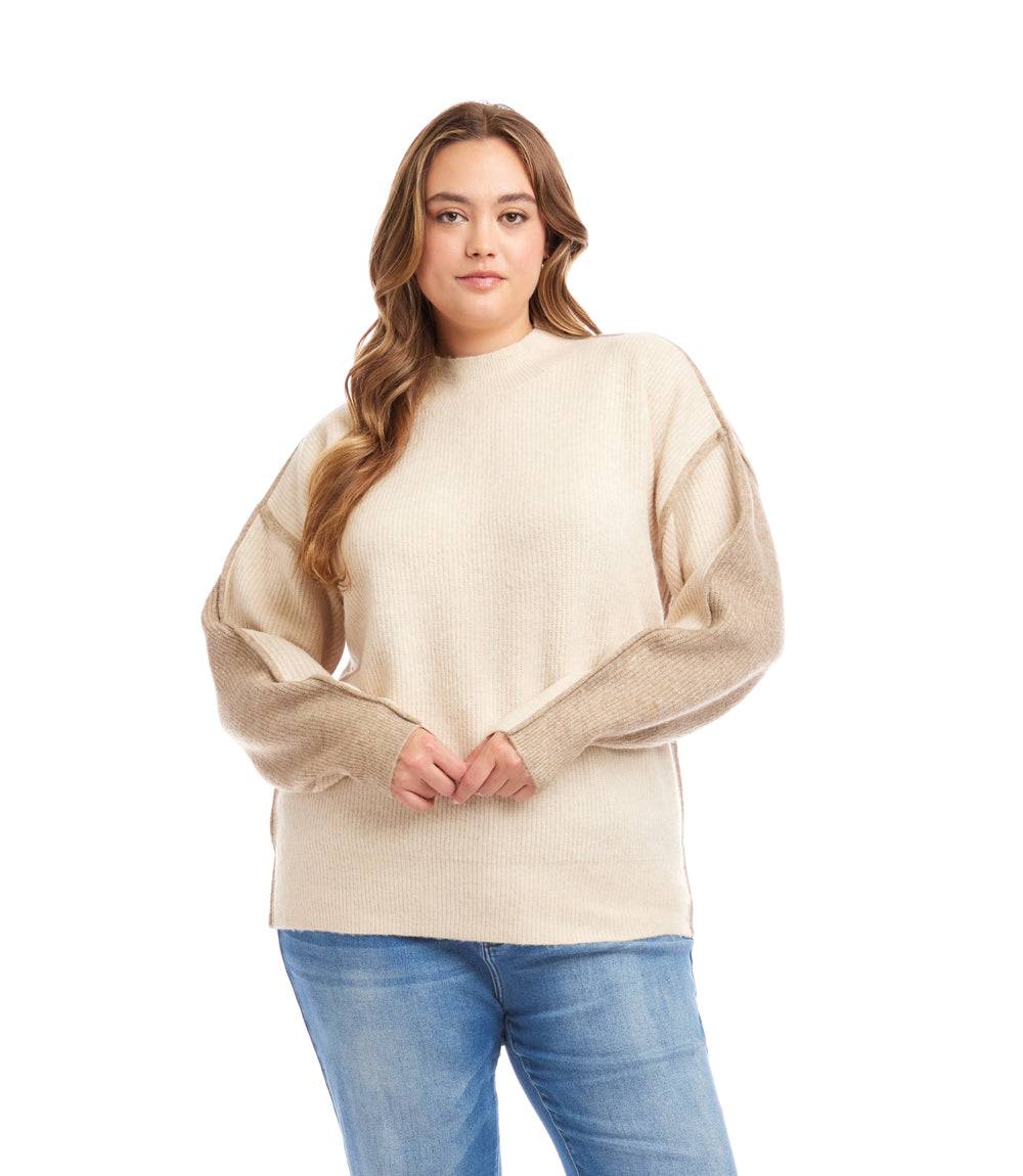 Plus Size Colorblock Mock Neck Sweater - Image 3