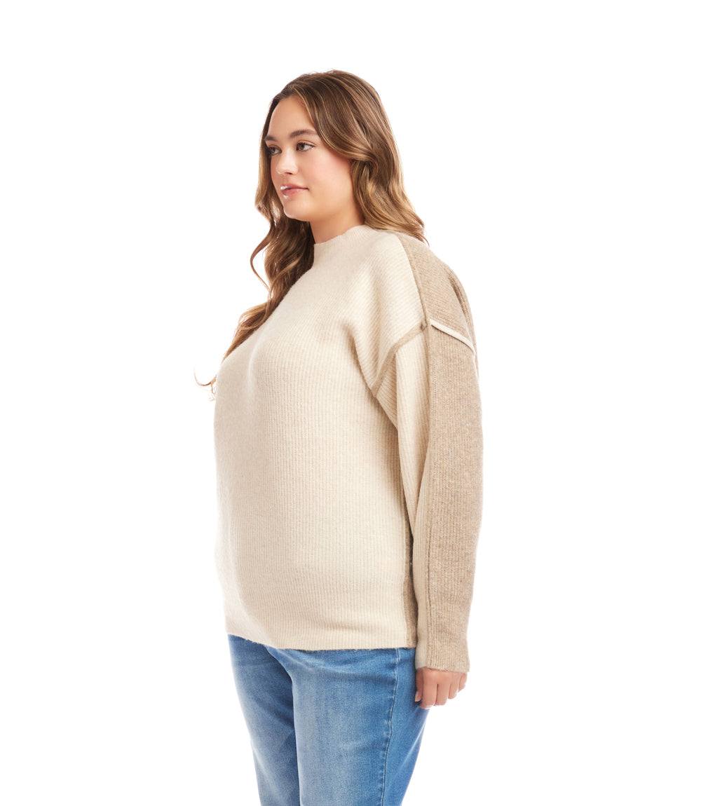 Plus Size Colorblock Mock Neck Sweater - Image 4