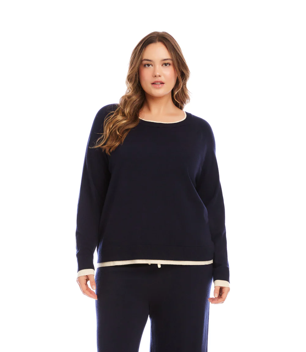 Plus Size Contrast Crewneck Sweater - Image 2