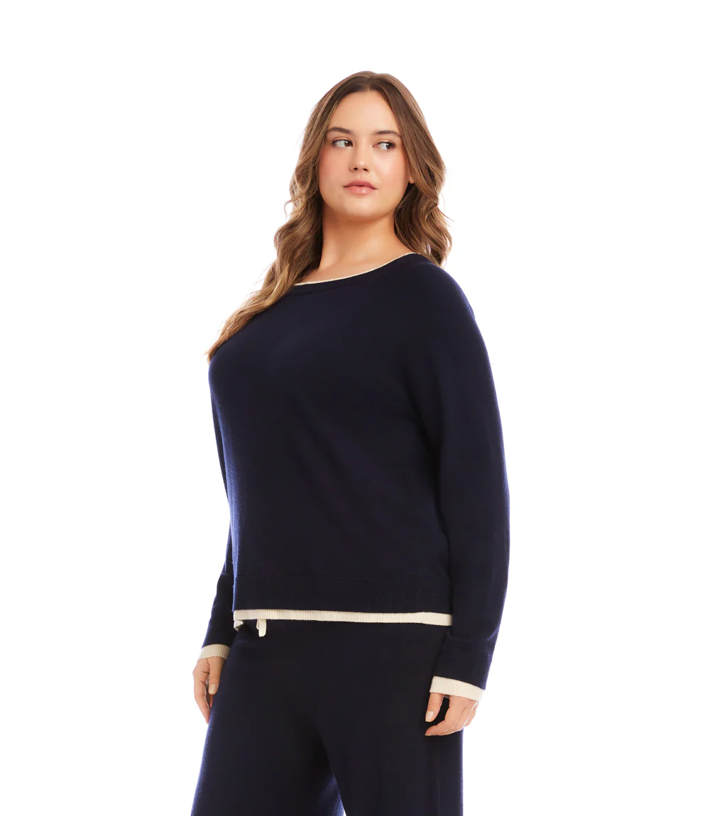 Plus Size Contrast Crewneck Sweater - Image 3