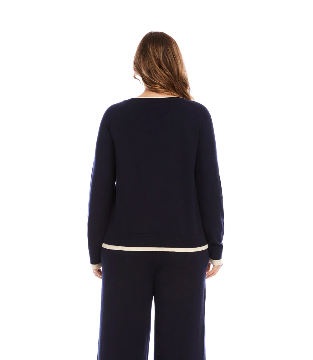 Plus Size Contrast Crewneck Sweater - Image 4