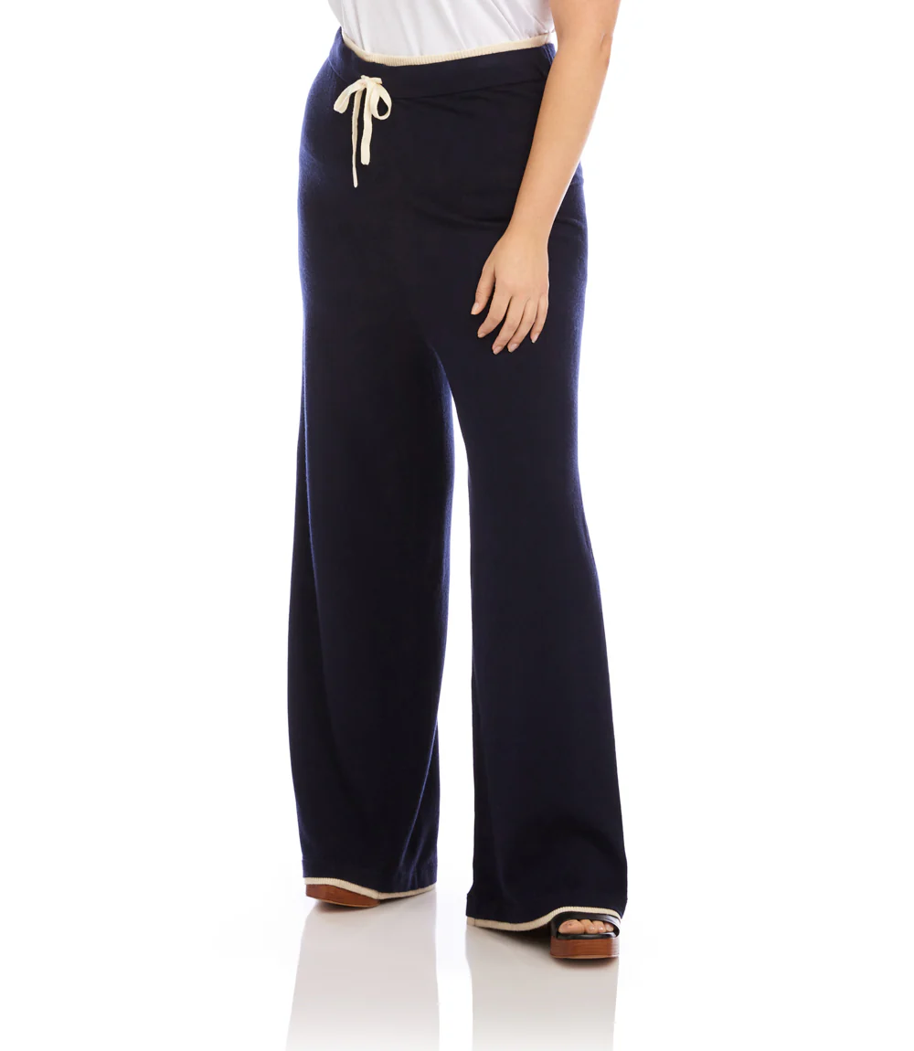 Plus Size Contrast Drawstring Wide-Leg Sweater Pants - Image 4