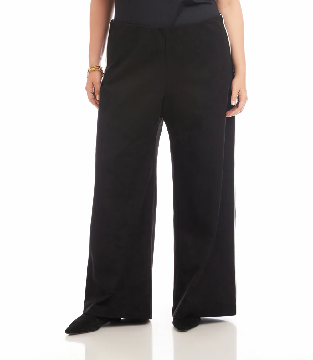 Plus Size Contrast Piped Wide-Leg Pants - Image 3