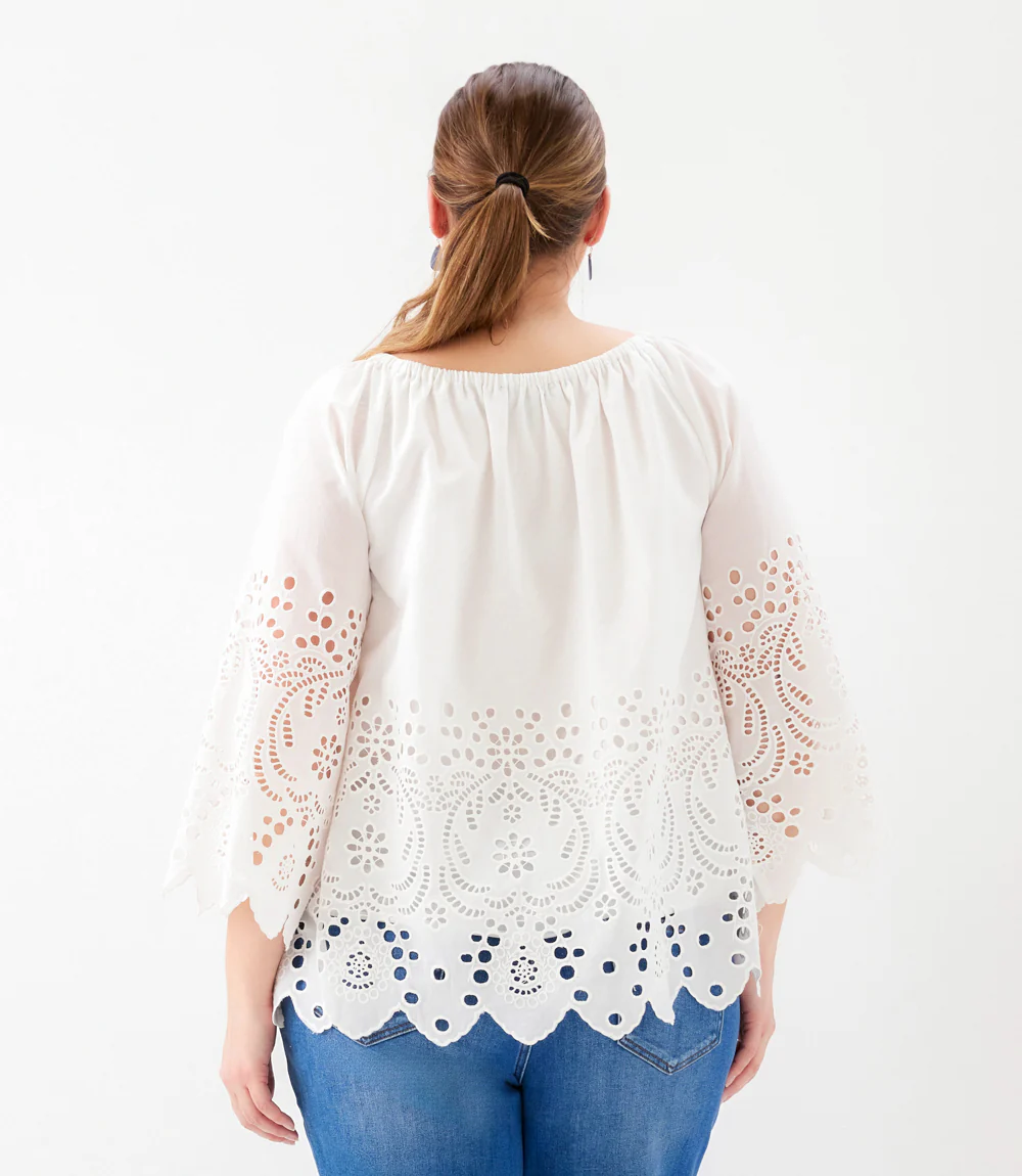 Plus Size Cutout Embroidery Flare Sleeve Peasant Top - Image 4