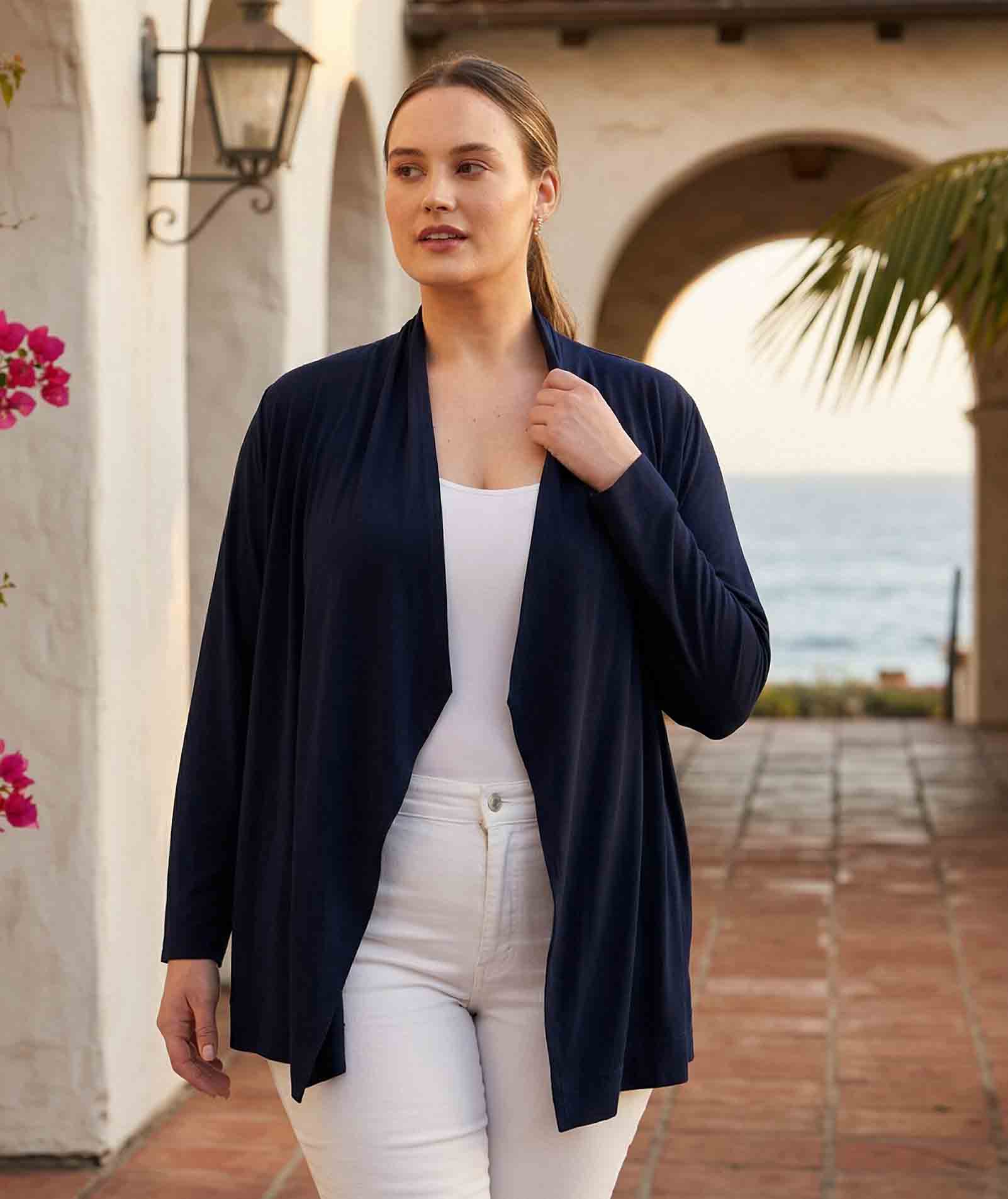 Plus Size Drape Travel Jersey Cardigan - Image 2