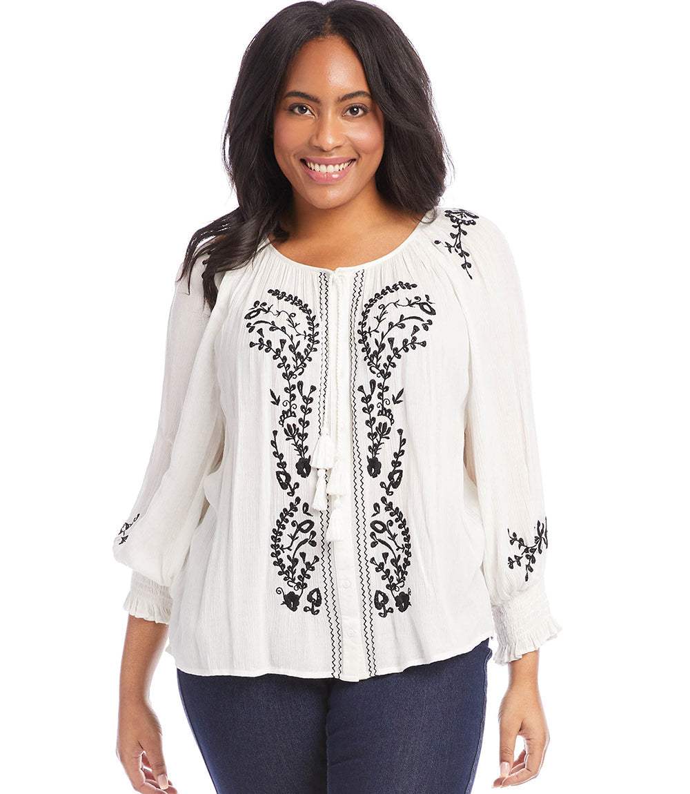 Plus Size Embroidered Peasant Top - Image 2