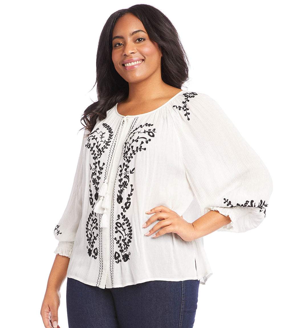Plus Size Embroidered Peasant Top - Image 3