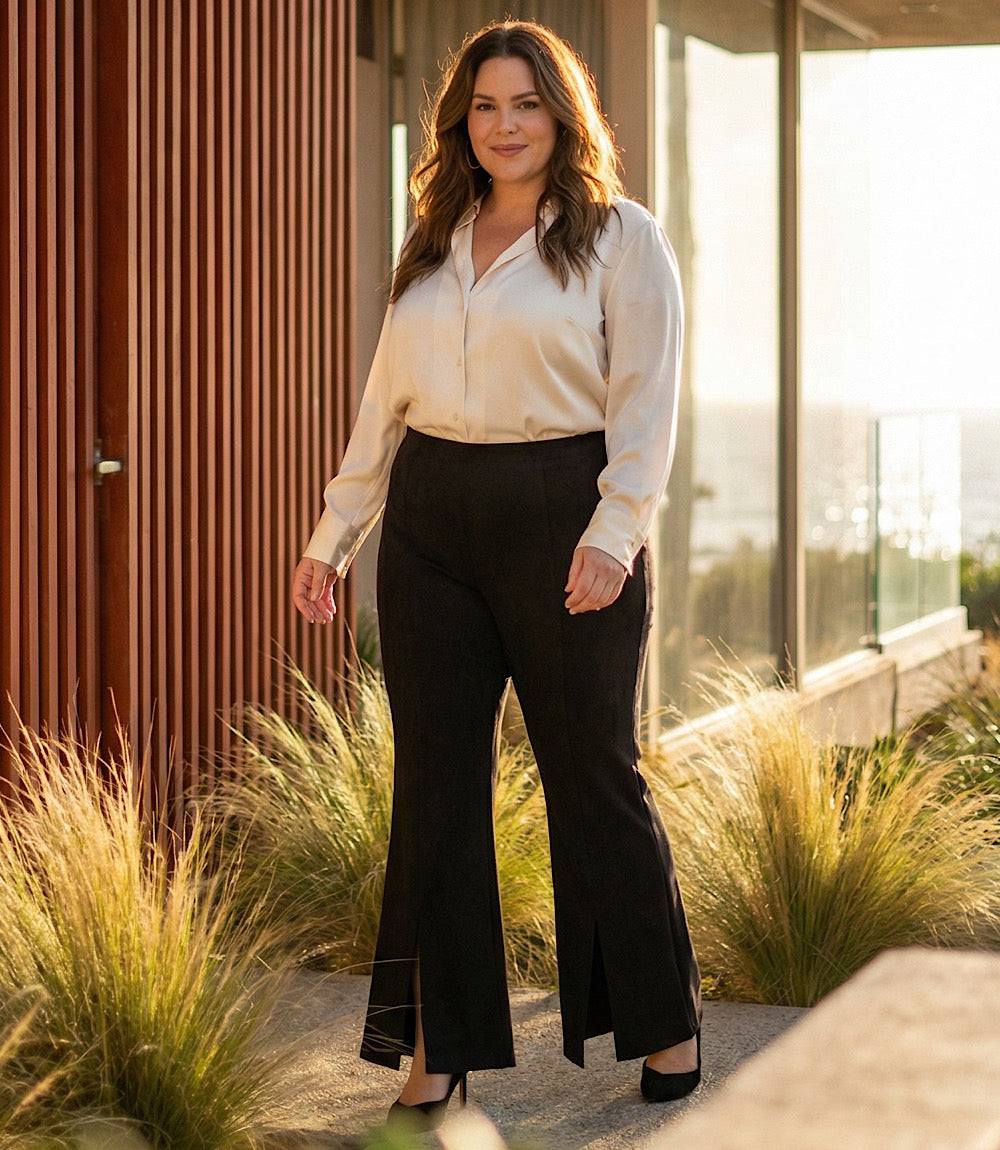 Plus Size Faux Suede Front Slit Pants - Image 2