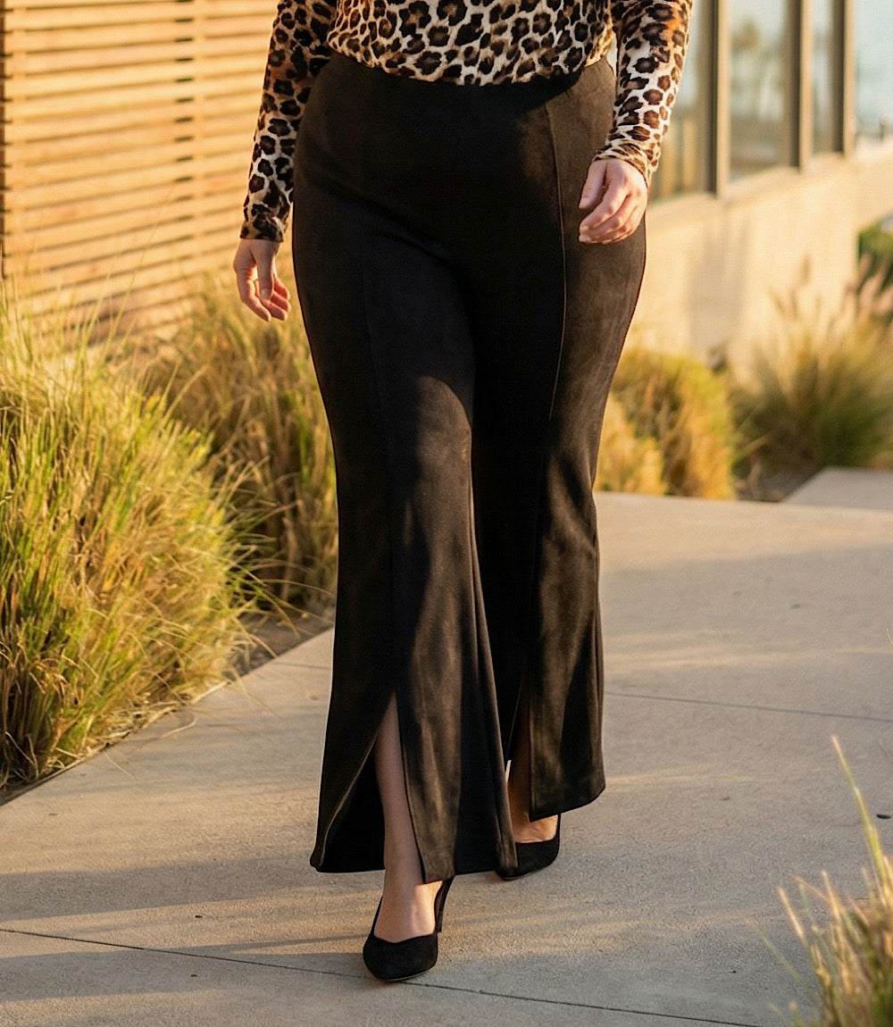 Plus Size Faux Suede Front Slit Pants - Image 3