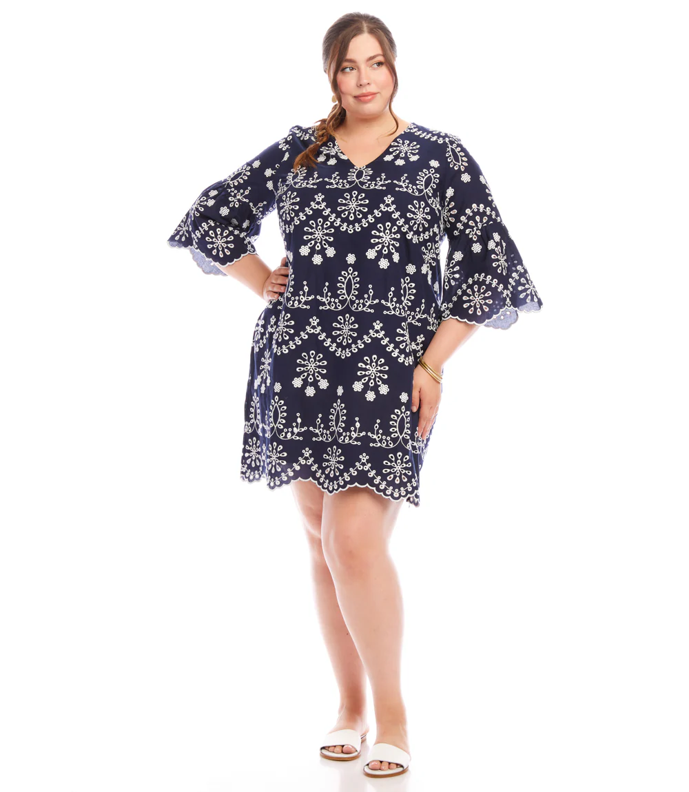 Plus Size Flare Sleeve Embroidered Dress - Image 2